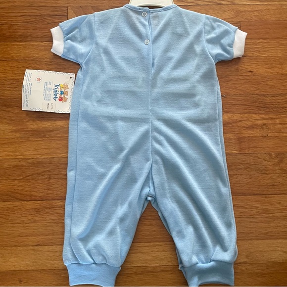 Vintage Triplets Baby 6 Months Girl Light Blue Romper Lace Collar Short Sleeve - Picture 4 of 11